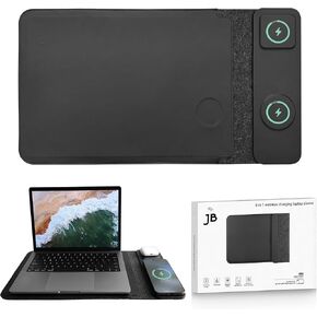 4-in-1 Laptop Sleeve with Wireless Charging - 13/14 inch - Updated Version- Charging Mat for Laptop - Compatible with MagSafe - Use as Laptop Case, Phone and Earbuds Charging Pad, Desk Pad, Mouse Pad