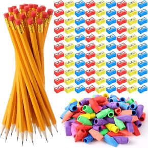Janlaugh 1200 Pcs School Supplies Bulk for Kids Include Pre-sharpened Pencils Top Erasers and Pencil Sharpeners, 2 HB Pencil Back to School Supplies Handheld Sharpener for Kids, Classroom Prizes