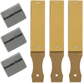 3PCS Sandpaper Sharpener with Kneaded Eraser - Sketch Sandpaper Pencil Pointer Sharpener Pastel Sticks Lead Pointer Art Drawing Tool for Artist, Sketch Beginner (12 Sheets/Board)