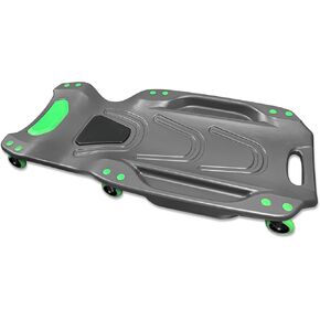 42" Plastic Rolling Garage Creeper with Padded Headrest, Mechanic's Cart with Dual Tool Tray with 6 Noiseless Casters, Blow Molded Plastic Rolling Shop Creeper Lightweight Car Creeper