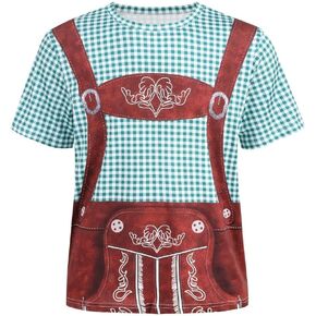 Oktoberfest Costume Lederhosen Bavarian German Suspenders Beer Costume Men 3D Photo-realistic Short Sleeve T-Shirt