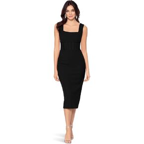 Betsy & Adam Women's Midi Scuba Crepe Corset Bone
