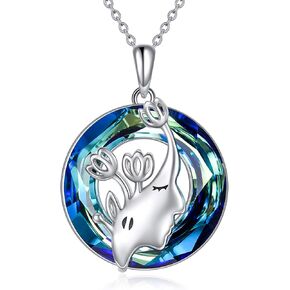 Sterling Silver Unicorns/Butterfly/Dog/Otter/Bear/Whale/Dragonfly/Elephant/Mermaid/Tulips/Phoenix Necklace for Women Blue Crystal Necklace Animal Jewelry Gift for Women