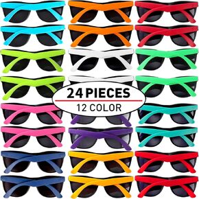 24 Pack 12 Colors Neon Party Sunglasses With Dark Lens,80's Style Colorful Novelty Sunglasses For Party Favors,Bulk Pool Party,Beach Party,Summer Party, Goody Bag Fillers,for Boys Girls Teens adults