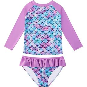 JiAmy Girls Swimsuits Long Sleeve Bathing Suit Two Piece Rash Guard Set Beach Swimwear with UPF 50+ Sun Protection 3-9T