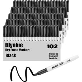 Dry Erase Markers Bulk Pack of 102 Chisel Tip Black Whiteboard Markers, Low Odor Suitable for School Office and Home