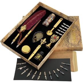 قلم كتابة ريشة ريشة قلم خط خشبي ومجموعة حبر (أحمر تاجي) in Kuwait