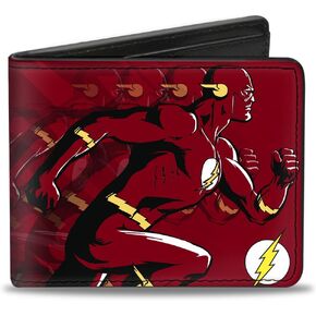 Buckle-Down Unisex-Adult's PU Bifold Wallet-The Flash Running Pose/Bolts Trails Reds, Multicolor, 4.0" x 3.5"