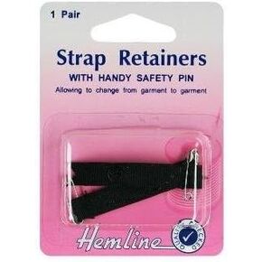 Hemline H788.B | Black Bra Shoulder Strap Retainer | 1 Pair | with Safety Pin