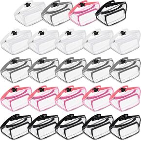 24 Pcs Fanny Packs Clear Fanny Pack for Women Men Waist Pack Stadium Approved Transparent Bag Waterproof Clear Purse Adjustable Belt Bag for Festival, Games, Travel, Concerts(Gray, Black, White, Pink)