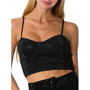 Womens Glitter Rhinestone Bralette Bustier Push UP Corset Adjustable Straps Crop Top Sleeveless Bra Cup Vest