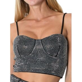 Womens Glitter Rhinestone Bralette Bustier Push UP Corset Adjustable Straps Crop Top Sleeveless Bra Cup Vest