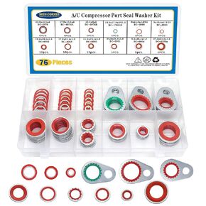 76 PCS A/C System Compressor Gasket Seals Air Conditioning Compressor Port Seal Washer Kit, 12 Sizes Gasket Bonded Seal Assortment (Red)