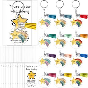 30 Sets Back to School Gifts Rainbow Star Keychains Inspirational Important Awesome Keychain and You're a Star Cards Employee Appreciation Gift for Student Teacher Classroom Award