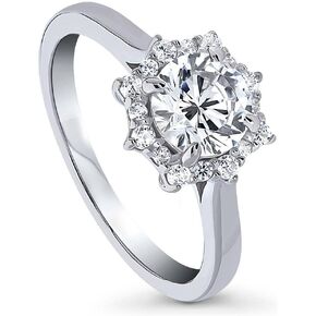 BERRICLE Sterling Silver Sunburst Wedding Engagement Rings Cubic Zirconia CZ Halo Promise Ring for Women, Rhodium Plated Size 4-10