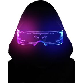 Guayma LED Light Up Glasses with Balaclava Face Mask-Cyberpunk Futuristic Glow In Dark Glasses For Adults Mardi Gras Party