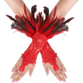 Women's Feather Lace Long Gloves Gothic Mesh Cuff Gloves Witch Spider Web Gloves Costume Halloween Fingerless Elbow Gloves