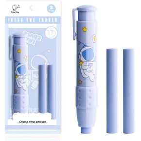 Cute Pencil Erasers, Kids Retractable Erasers with Refills, Standard Pen-Style Erasers, Fun Click Erasers, Kawaii Japanese Stationery Supplies (Pink)