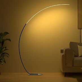 E.P. Light RGBW Modern 69.99 inch Arched Standing Reading Floor Lamp with Remote - Dimmable Black Led Color Changing Curved Ambient Lighting for Bedroom and Living Room
