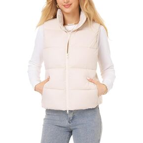Fuinloth Women's Lightweight Puffer Vest, Water Repellent, 4 Pockets, Double Slider Zipper, Elastic Hem for Fall & Winter