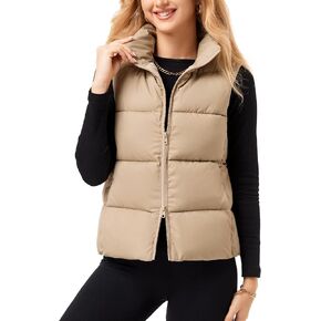 Fuinloth Women's Lightweight Puffer Vest, Water Repellent, 4 Pockets, Double Slider Zipper, Elastic Hem for Fall & Winter