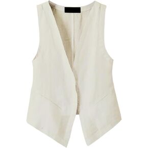 IDEALSANXUN Womens Linen Vest Tops Sleeveless Spring Summer Blazer Jackets