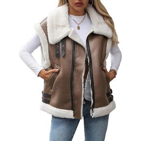 Winter Women's Warm Suede Sherpa Leather Vest Jacket Sleeveless Lambwool Fur Coat