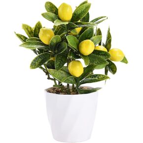 Artificial Lemon Tree Potted Plants, 10 Inch Artificial Fruit Bonsai Tree Lemon Decor, Yellow Lemon Decorations for Home Kitchen Decor(Yellow)