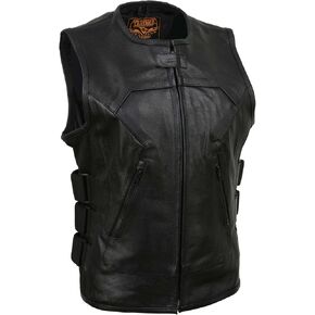 Milwaukee Leather MLL4501 Women's Bullet Proof Style Swat Rider Leather Vest W/Single Panel Back for Club Patches