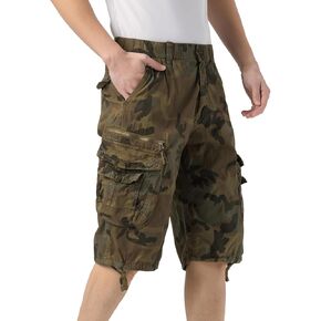 Mens Elastic Waist Cargo Shorts zipper pocket Relaxed Fit Stretch Cotton hiking Camo Cargo Shorts for Men