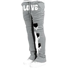 GORGLITTER Men's Graphic Stacked Pants Y2k Drawstring Waist Flared Sweatpants with Pockets