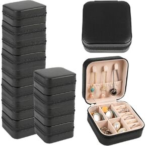 Travel Jewelry Case and Organizer, 12 Pack Mini Travel Jewelry Box, Small Jewelry Travel Organizer Case for Girls Women, PU Leather, Bridesmaid Gift Rings Earrings Necklaces Storage, white