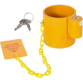 5th Wheel King Pin Lock Solid Steel Trailer King Pin Lock Anti Theft with Bright Yellow Caution Tag 2 Keys for RVs, Container, Trailers
