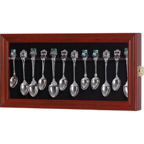 Spoon Rack Display Case Wall Shadow Box to hold 12 Souvenir spoons (Mahogany Finish)