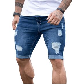 Floerns Men's Ripped Frayed Jeans Roll Up Hem Distressed Denim Shorts