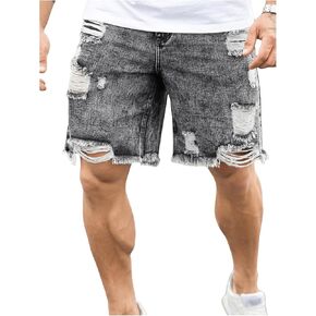 Floerns Men's Ripped Raw Hem Denim Shorts Plain Frayed Bermuda Jeans Shorts
