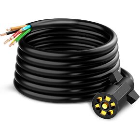 7 Way Trailer Plug Cord - Heavy Duty 7 Way Plug Trailer Wiring with Double Prongs Connector 10 feet Harness Inline Trailer Cord Weatherproof Corrosion Resistant