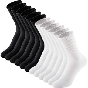 6 Pairs Black And White Long Crew Socks for Women Thin Casual Mid Calf Socks (Size 6-11)
