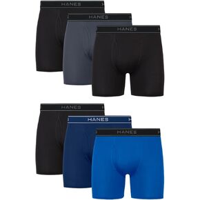 Hanes Men's Value Performance Stretch Boxer Brief Underwear, Moisture-Wicking, 6-Pack