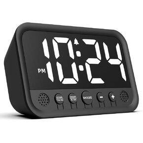 Small LED Digital Clock for Bedroom, Loud Alarm Clock for Heavy Sleepers Adults, Teens | Plug-In Electric Desk Clock | Simple Bedside Nightstand Clock with Adjustable Volume/Brightness/Snooze – White
