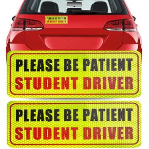 Student Driver Magnet for Car,Please Be Patient Student Driver Sticker Girls and Boys New Student Driver Sticker Safety Warning Signs,High Reflective,Reusable Movable,Set of 3. 3.5" x 9"