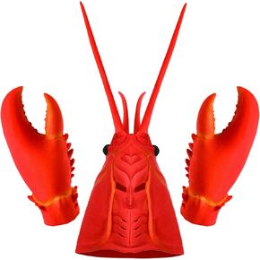 Newcotte 2 Pcs Halloween Crab Lobster Costume Set Funny Hat Latex Giant Crab Claws Gloves for Men Women Teen Cosplay Party