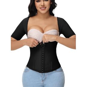 SHAPSHE Waist Trainer for Women Tummy Control Body Shaper Workout Waist Cincher Shapewear Tops Faja Short Sleeves Black, Large