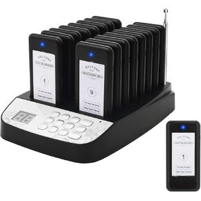 Restaurant Pager System,16 Restaurant Pagers,Long Range Food Buzzer,Social Distancing Keeping Pagers with Buzzer|Vibration|Flashing,Wireless Calling System for Restaurant(Blue Light)