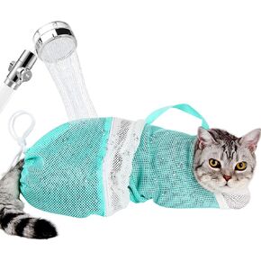 Cat Bathing Bag Adjustable Cat Grooming Net Bag Anti-bite & Anti-Scratch Cat Bath Washing Restraint Bag, Breathable Mesh Cat Grooming Bag for Shower, Nail Trimming, Injection