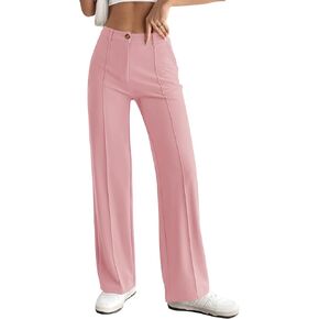 PRETTYGARDEN Straight Leg Pants Stretchy Button Business Casual Work Trousers Knit Elastic Waist Slacks