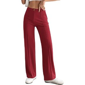 PRETTYGARDEN Straight Leg Pants Stretchy Button Business Casual Work Trousers Knit Elastic Waist Slacks in Kuwait