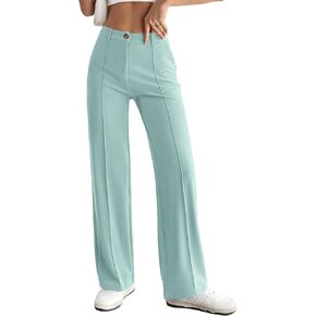 PRETTYGARDEN Straight Leg Pants Stretchy Button Business Casual Work Trousers Knit Elastic Waist Slacks