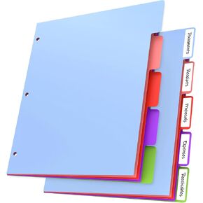 10Pcs/2 Set 5 Tab Dividers for 3 Ring Binder, 10 Pcs Multicolor 3 Ring Binder Dividers with Tabs, Page Folder Dividers, Plastic Tabbed File Dividers with Tabs, Three Ring Binder Index Dividers