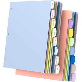 16Pcs/2 Set 3 Ring Binder Dividers with Tabs, 8 Color Tab Divders for 3 Ring Binder, Plastic Pastel Page Folder Dividers Sheet Protectors, Three Ring Binder Index Dividers for Notebook
